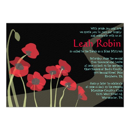 RED POPPIES Bat Mitzvah Wizard of Oz Invitation (front side)