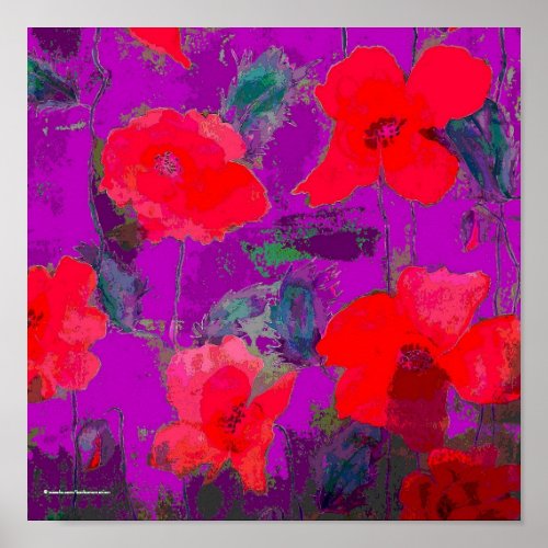 red poppies on purple background print