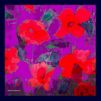 red poppies on purple background posters