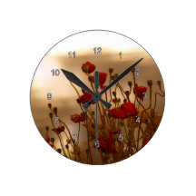 Red Poppies & Sunlight Flowers Flora Photo Clock