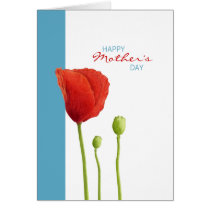 Red Poppy aqua Mother's Day Card cards