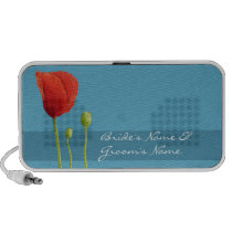 Red Poppy aqua Wedding Doodle speakers