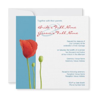 Red Poppy aqua Wedding Invitation invitation