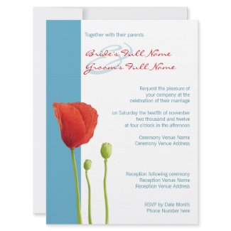 Red Poppy aqua Wedding Invitation 2 invitation