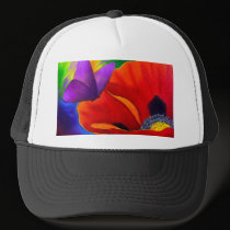 Red Poppy Butterfly Painting Art - Multi hats
