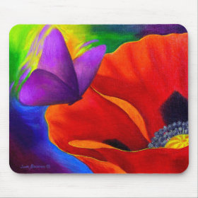 Red Poppy Butterfly Painting Art - Multi Mouse Pad