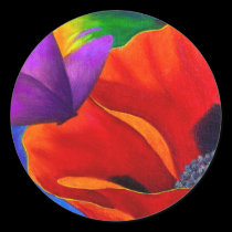 Red Poppy Butterfly Painting Art - Multi stickers