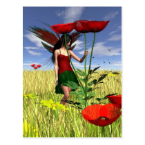 Red Poppy Fairy in a Summer Field postcards
