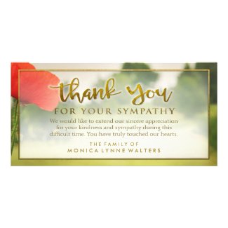 Red Poppy Field Golden Thank You Sympathy Card
