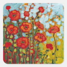 Red Poppy Field Square Sticker