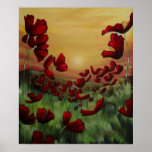 Red Poppy Field Sunrise Poster