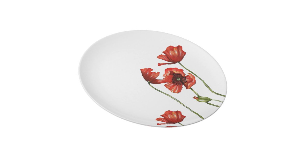 Red Poppy Floral Design Dinner Plates Zazzle