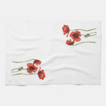 Red Poppy Floral Design Kitchen Towels