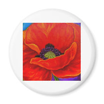 Red Poppy Flower Painting - Multi Fridge Magnets