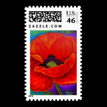 Red Poppy Flower Painting - Multi stamps