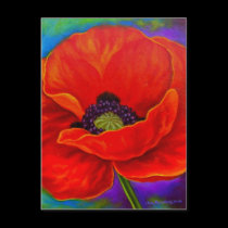 Red Poppy Flower Painting - Multi postcards