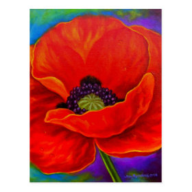 Red Poppy Flower Painting - Multi Postcard