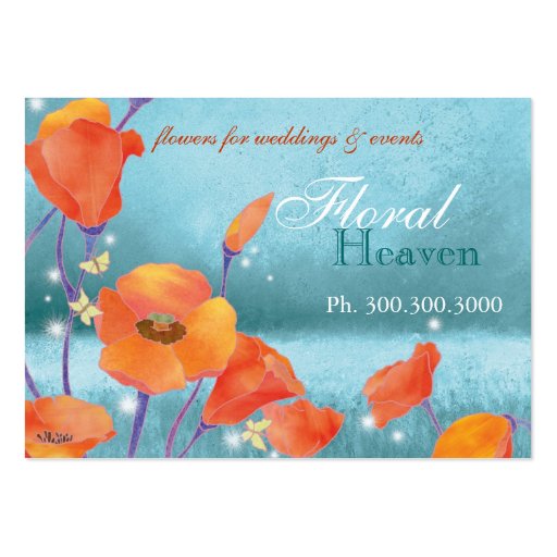 Red poppy in Turquoise Personalized Business Cards (front side)