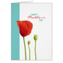 Red Poppy teal Mother's Day Card cards