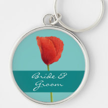 Red Poppy teal Premium Keychain