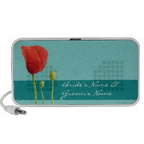 Red Poppy teal Wedding Doodle speakers