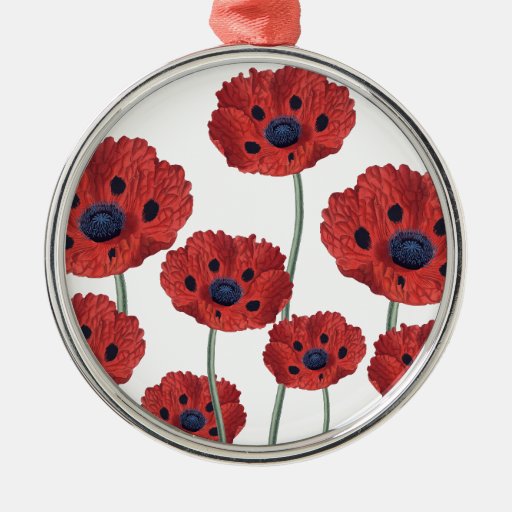 red poppy white round metal christmas ornament zazzle red poppy white round metal christmas ornament zazzle