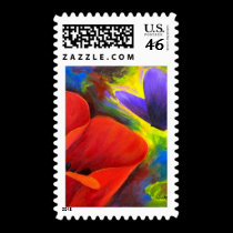 Red Poppy With Butterfly Art - Multi stamps