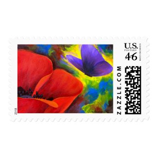 Red Poppy With Butterfly Art - Multi stamp