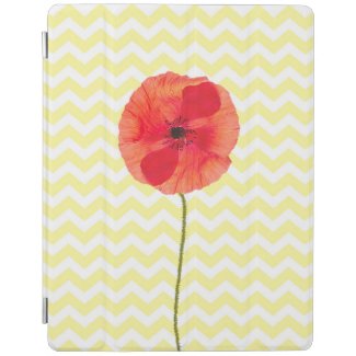 Red poppy yellow and white chevron pattern iPad cover