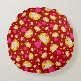Red princesses and stars round pillow
