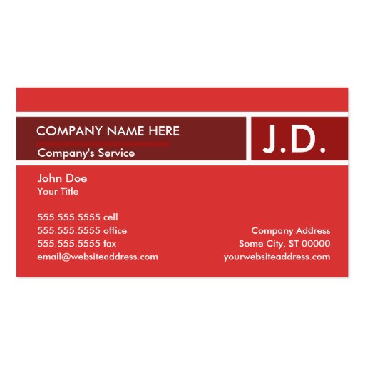 red professional initials business card