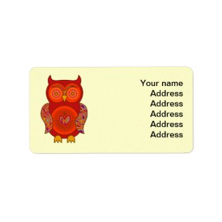 Red Psychedelic Owl zazzle_label