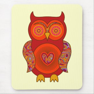 Red Psychedelic Owl Mouse Pad