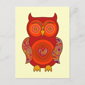 Red Psychedelic Owl Post Card