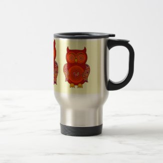 Red Psychedelic Owl Travel Mug