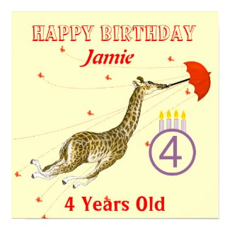 Red & Purple Flying Giraffe Birthday Poster print