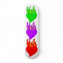 Red, Purple, Green Hellfire Flame Heart Skateboard