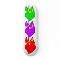 Red, Purple, Green Hellfire Flame Heart Skateboard