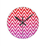 Red purple ombre chevron zigzag stripes clock