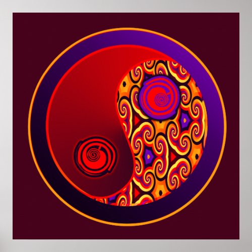 Red & Purple Swirls Yin Yang print