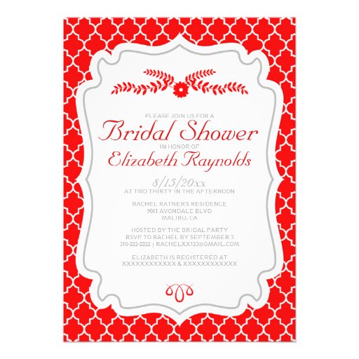 Red Quatrefoil Bridal Shower Invitations