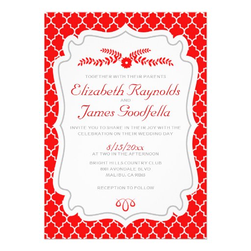 Red Quatrefoil Wedding Invitations