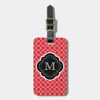 Red Quatrefoil with Black Monogram Tag For Bags