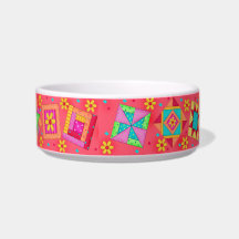 Red Quilt Block Cat Food Bowl