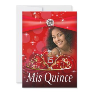 Red Quinceanera 15 Princess Tiara Photo Custom Invites