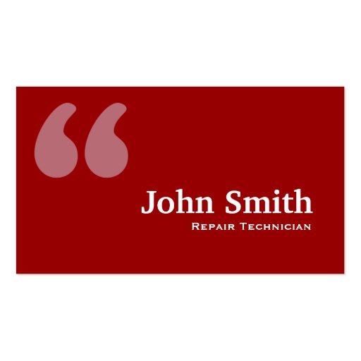 Red Quotes Repair Technician Business Card (front side)