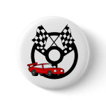 Red Race Car and Flags Button