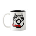 Red Race Car and Flags mugs by toddlersplace Red Race Car and Flags mugs
