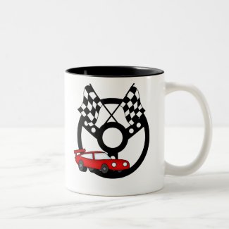Red Race Car and Flags mug