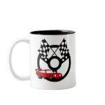 Red Race Car and Flags mugs